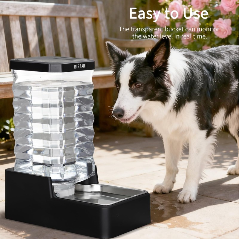 RIZZARI 10L Gravity Dog Water Bowl Dispenser: Wide Mouth Filter-Free