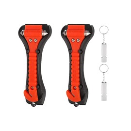 TuTuYa 2 Pack Car Window Breaker, 2-in-1 Car Emergency Hammer & Seat Belt Cutter, Car Essentials Glass Breaker with 2 PCS Survival Whistle (2 Window Breaker+2 Survival Whistle)