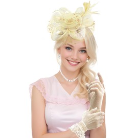Bnsikun Fascinator Hat for Women Tea Party Hats Mesh Veil Headband Tea Party Headpiece and Lace Glove Set for Women