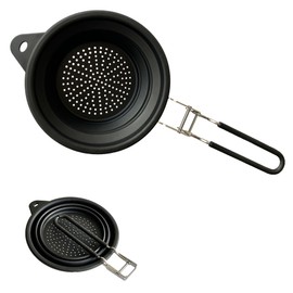 Silicone Collapsible Colander with Handle,Home/RV Kitchen Space Saving Silicone Colander,Drainage of Food,Vegetables,Fruits (Black)