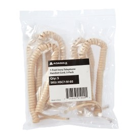 Newhouse Hardware 7 ft Uncoiled/1.33 ft Coiled Telephone Handset Cord, with RJ9 (4P4C) Connectors, Used to Connect The Telephone and Handset, 5-Pack, Ivory
