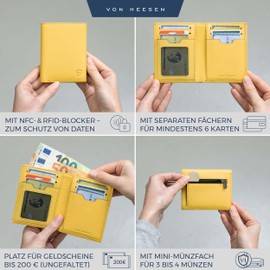 VON HEESEN Men's Leather Wallet with Coin Compartment and RFID Protection, Genuine Leather Wallet for Men and Women, Wallet, yellow, with coin pocket, With coin compartment