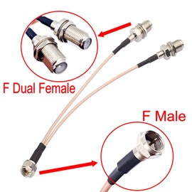 JZK F-Type Splitter Coax Cable, 50ohm Impedance 15cm F Male to F Dual Female RG316 V Type Coaxial Cord for TV Splitter Cable, Satellite Receivers Box, LTE Antenna