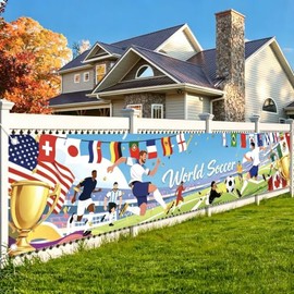 AhfuLife World Soccer Cup 2026 - Bandera de telón de fondo, decoración de fiesta de la Copa Mundial de Fútbol de 9.8 x 2 pies, bandera de tela para ja