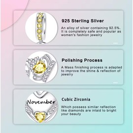 Birthstone Charms, November Charm Sterling Silver 925, Red Crystal Womens Dangle Bead for European Bracelets and Necklaces with 5A Cubic Zirconia, Birthday Mothers Day Jewelry Gifts for Women