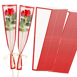 BEISHIDA 100 PCS Single Rose Sleeve Single Flower Wrapping Bags Single Rose Packaging Cellophane Flower Sleeves for Florist Bouquet Supplies, Mother's Day, Valentine's Day,Wedding Gift(Black Edge)