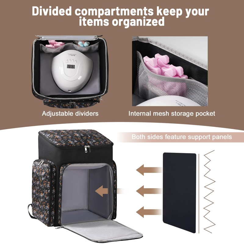 Floral Pattern Nail Polish Storage Backpack, Large Capacity Organizer Case