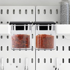 Kquepo Pack of 4 Pegboard Accessories with Lids, 3.9 x 3.2 x 3.2 Pegboard Containers with Hooks, Clear Plastic Pegboard Containers