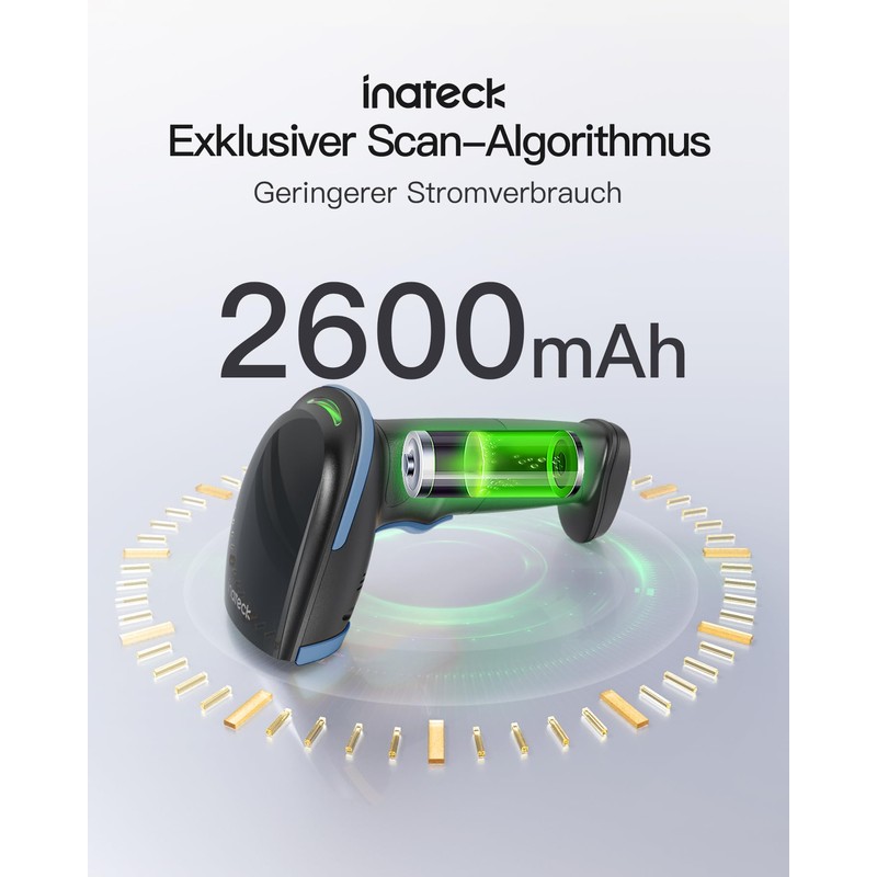 Inateck 2D Barcode Scanner mit Intelligentem Ständer, Kabellos QR Code