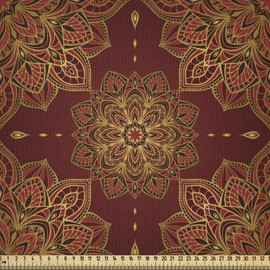 ABAKUHAUS Mandala Fabric Sold by the Metre, Inspiration, Microfibre Fabric for Decorative Crafts, 1 m (230 x 100 cm), Brown Yellow Red