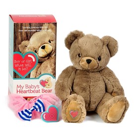 My Baby's Heartbeat Bear Recordable 20 sec Heart Voice Recorder for Ultrasounds and Sweet Messages Playback, Perfect Gender Reveal Kit for Moms to Be, Cocoa Bear