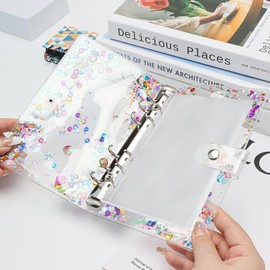Luksnoc Clear Seal Pad, Girls, Removable, A5/A6/A7, Seal Binder, 6 Holes, 20 Refills, Cute, Sparkling, Ocean, Soft Cover, Loose Leaf Notebook, Character Notebook, Stylish (Mixed Color, A6)