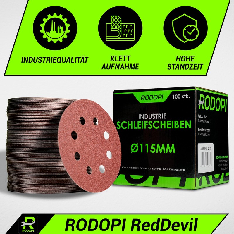 RODOPI RedDevil Velcro Sandpaper 115 mm Grit 40-320 Sanding Discs