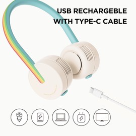 Zoy zoii Kids Portable Neck Fan, Wearable Personal Fan for Girls Boys, Leafless USB Rechargeable 3 Speeds for Travel Outdoor-Rainbow