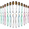 Nano-b Rainbow Pack of 12 Antibacterial Manual Toothbrushes【Gold & Bamboo