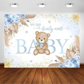 Avezano Boys Boho Bear Backdrop We Can Bearly Wait Bohemian Pampas Grass Blue Floral Pattern Baby Shower Party Photography Backdrop Decorations (7x5ft)