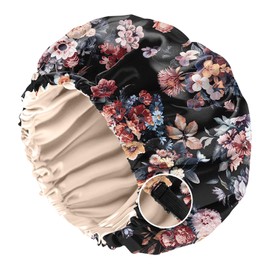 BHAHB Silk Feeling Satin Bonnet for Sleeping Double Layer Elastic Adjustable Hair Caps Reusable Cute Aesthetic for Women Girls-Roses