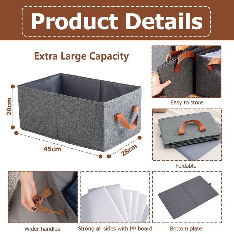 Ruucy 3 Pack Foldable Storage Box, Fabric Boxes with Handles,