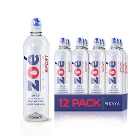 Zoé Water Sport - Pack De 12 Piezas De 500ml c/u - Agua Embotellada pH 9.5 - Electrolitos - Para Deportistas - Tapa Deportiva - Potasio, Magnesio, Cal