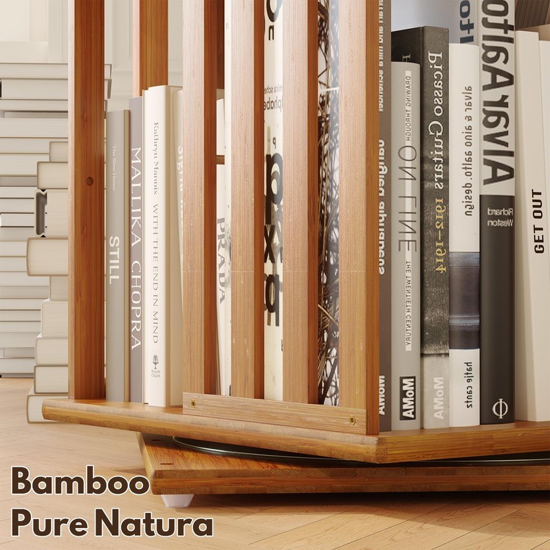 YOWOS Rotating Bookshelf Tower, 360 Display Spinning Bookcase, Bamboo Bookshelf