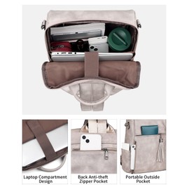 FADEON Laptop Backpack Purse for Women Large Designer PU Leather Laptop Bag, Ladies Computer Shoulder Bags