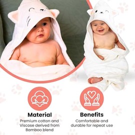 Premium Baby Towel for Bath with Hood, Extra Soft, Silky Smooth Fabric, Made from Viscose derived from Bamboo and Cotton, Extra Large, Absorbent, Hypo