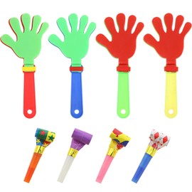 DHSBGWSX Pack of 4 Colourful Hand Clappers with 4 Colourful Children's Whistles, Noise Maker, Clapping Toy, Party Horn, Children's Trumpet for Birthday Parties, Sports Events, Carnival, Celebrations