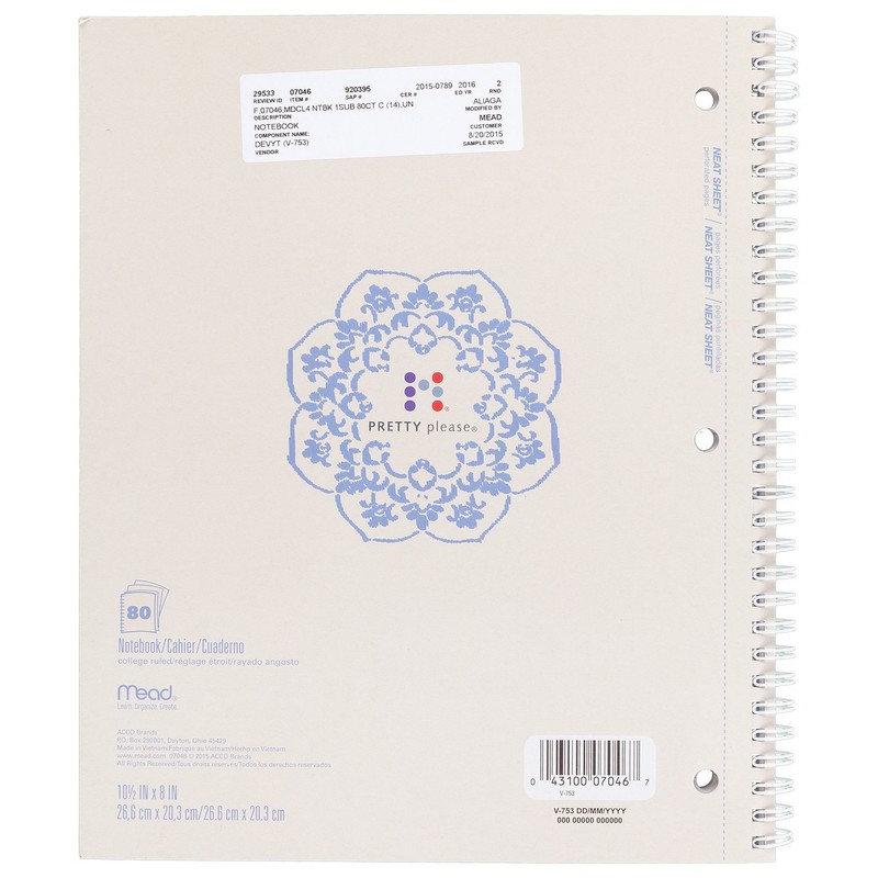 Mead Spiral Notebook, College Ruled, 80 Sheets, 9" x 10-1/2",