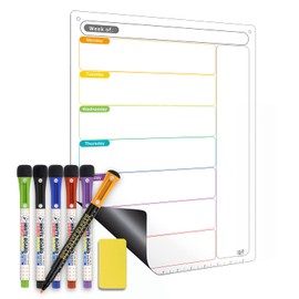 Magnetic Calendar for Refrigerator Weekly Meal Planner Dry Erase Menu Board for Kitchen -Extra Thick Magnet, 5 Dry Erase Markers & 1 Wet Erase Marker & Eraser