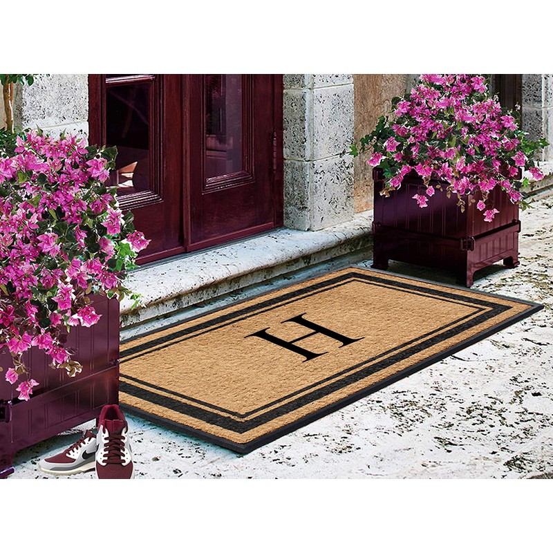 First Impressions Markham Border Double Door, Doormat, Monogrammed H, X-Large,