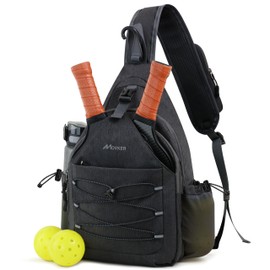 Movker Pickleball Bag for Women and Men Sling Crossbody Backpack for Tennis with Adjustable Shoulder Strap Fence Hook and Paddles Cover Sports Accessories Pickle Ball Equipment Gifts (Black)