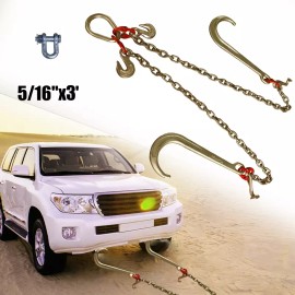 YLT Auto Hook Wrecker Truck Tie 9260 Lbs G80 5/16''x3' Transport Chain J Hook V-Type Grab