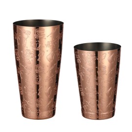 Weighted Boston Shaker Cocktail Shaker Etched with Tiki Imagery (Copper Tiki Graphic)