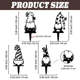 SUPERDANT 4PCS Gnome Garden Decor Black Gnomes Silhouette Outdoor Decor Funny Metal Garden Stakes Decorative Metal Yard Art Outdoor Gnomes Statue for Yard Lawn Patio Gift for Gardeners