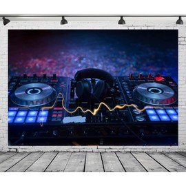 CORFOTO 5x3ft Fabric Dj Mixer with Headphones Backdrop Photography Dj Sound Equipment in Dark Background Musical Dance Disco Party Decorations Live Concert Stage Photoshoot Booth Studio Props