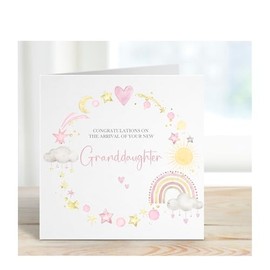 New baby Girl card, Granddaughter card, Congratulations to the new grandparents, Pink baby wreath, New Baby Card Grandgaughter.
