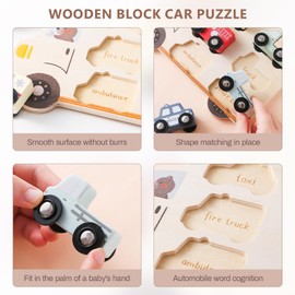Wooden Cars Vehicle Set for Toddlers - 6 Piece Wooden Car Set Including Fire Engine, Ambulance, Cab and More - wooden Toys for Boys Girls, Montessori Toys for Babies 1 year old