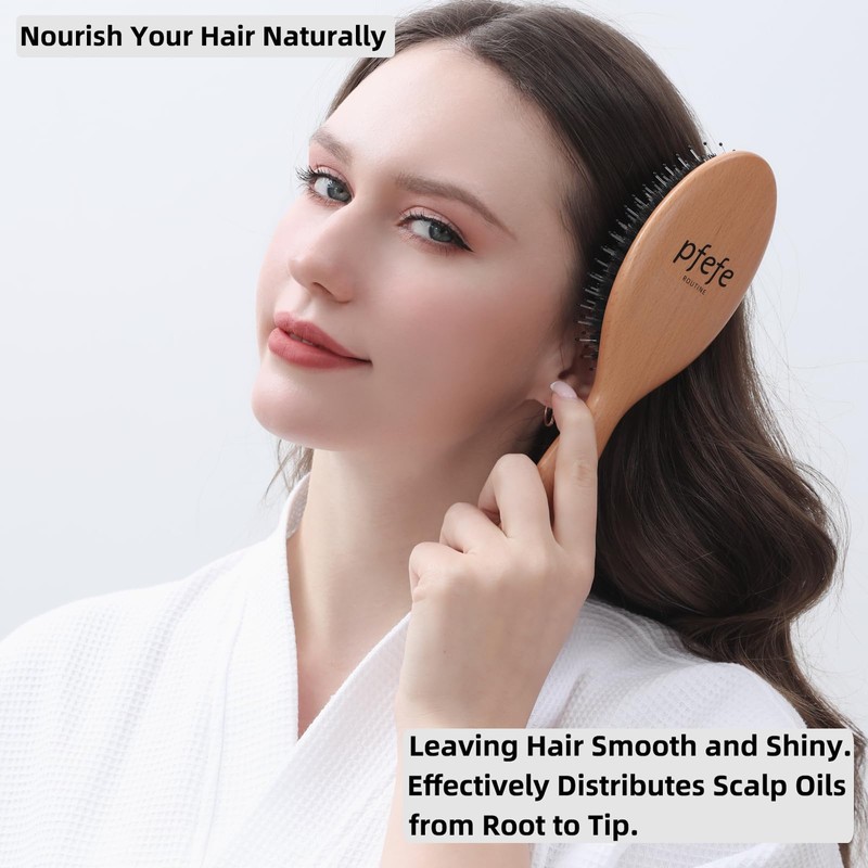 Boar Bristle Hair Brush - Natural Beechwood Detangling Brush |