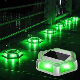 CREPOW Green Solar Dock Lights Driveway Deck Lights - 12 Packs Waterproof Outdoor LED Aluminum Dock Lighting Warning Step Light for Driveway Sidewalk Garden Pathway Yard