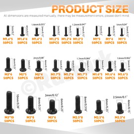Rustark 1200Pcs 24 Sizes Black Phillips Pan Head Machine Screws Assortment Kit Carbon Steel Small Screws Fully Threaded Screw Bolts Metric Screws Hardware for Electronic Equipment Repair