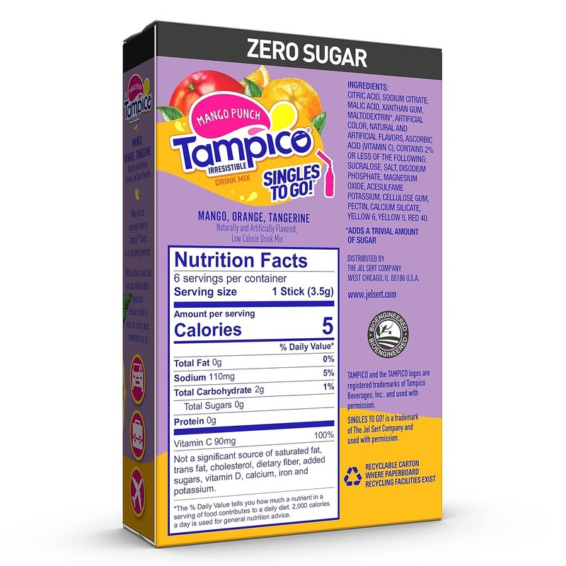 Tampico Singles To Go Drink Mix Packets, Mango Punch, Zero