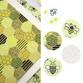 David accessories Bees Printed Faux Leather Fabric Assorted Synthetic Leather Fabric 5Pcs 7.7" x 12.9" (20 cm x 33 cm) for DIY Earrings Bows (Bees)
