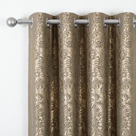 always4u 100% Blackout Damask Foil Print Champagne and Gold Ridged Velvet Curtains 95 Inches Long Drapes 2 Panels Shiny Metallic Window 54 * 95 Inches