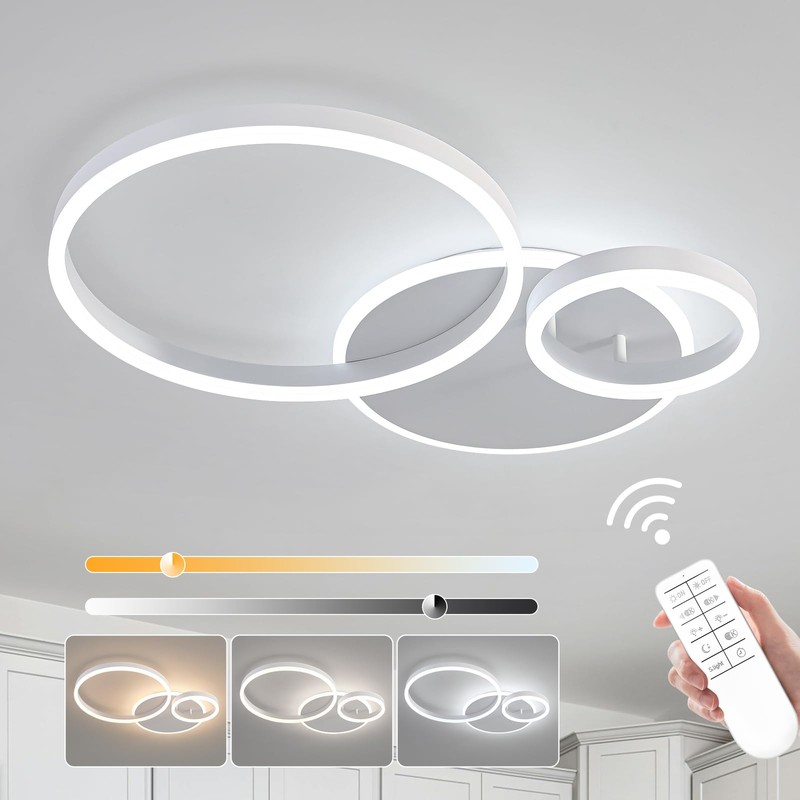 O'NEELDY Modern 3 Ring LED Chandelier Lamp Fixture White 25.59''Dimmable