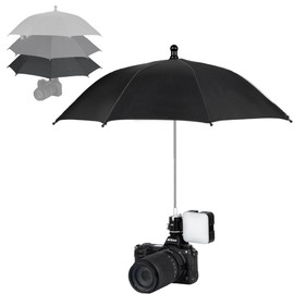 JJC Camera Umbrella, Hot Shoe Umbrella, Adjustable Height with Cold Shoe, Ultra Large Diameter 19.7 inches (50 cm), Camera Rain Protection, Light Blocking, Anti-reflection, Prevents Sun/Snow/Rain/Bird