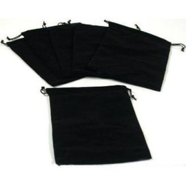 6 Pouches Black Velvet Drawstring Jewelry Bags 5"