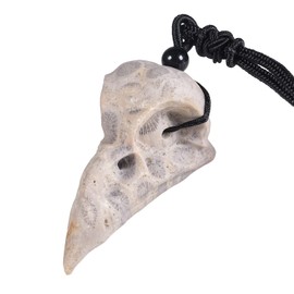 mookaitedecor Chrysanthemum Stone Raven Skull Pendant Necklace for Men Women, Semi Precious Stone Crow Head Necklace with Black Cord for Norse Viking Reiki Amulet Birthday Jewellery Gift
