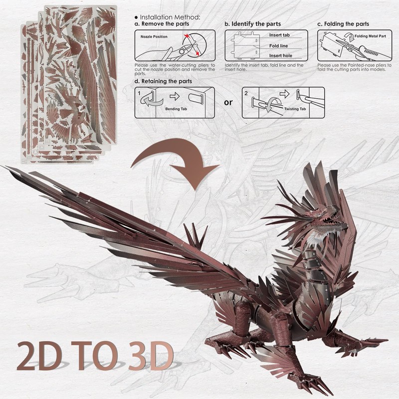Piececool Black Dragon King 3D Metal Model Building Kits with