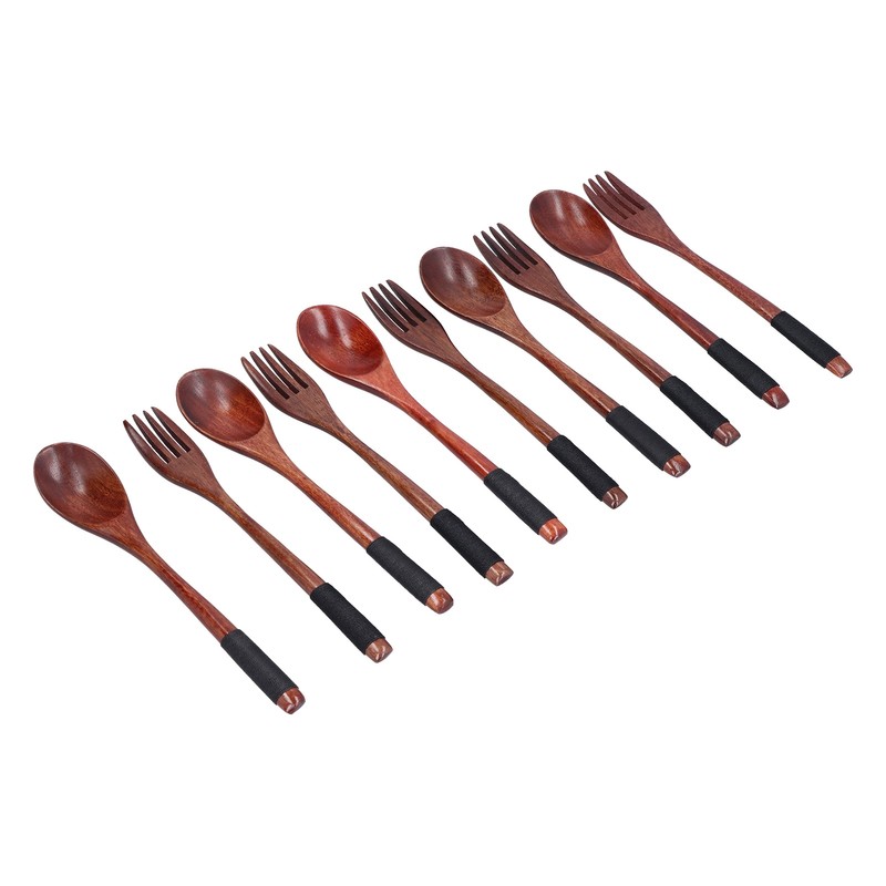 Wooden Tableware Set EcoFriendly Spoon Fork Reusable Hand Made Utensils