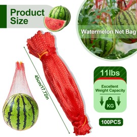 TZEKING Pack of 100 Watermelon Nets for the Garden, Thickened Melon Hammock, 45 cm Melon Grid, Hanging Melons, Reusable Watermelon Nets with Drawstring, for Watermelons, Fruits